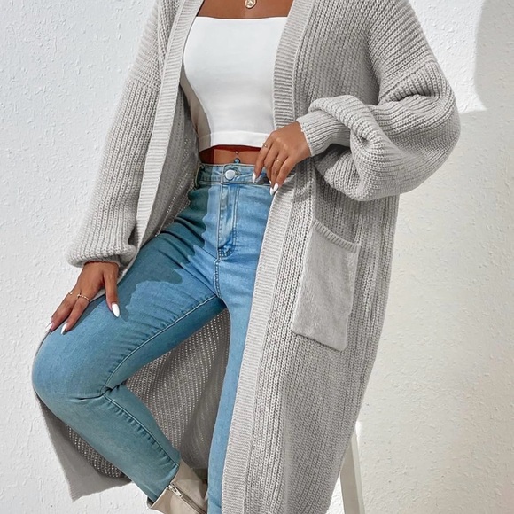 Women's Gray Cardigan Sweater - Picture 8 of 10